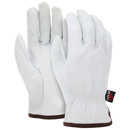 Mcr Safety Leather Drivers Gloves, Goatskin, Shirred Slip-On, Straight Thumb, Gunn Cut, White, L 12 PK 3601L